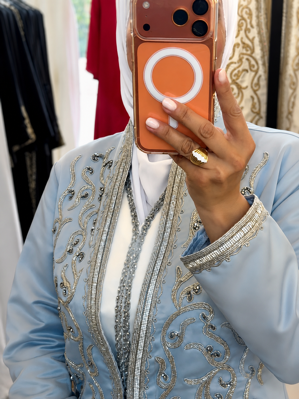 Royal Sky Blue Caftan * Dress (Embroidered With Silver Crystals)