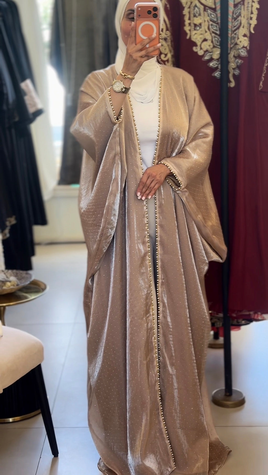 Golden Pearl Organza Abaya