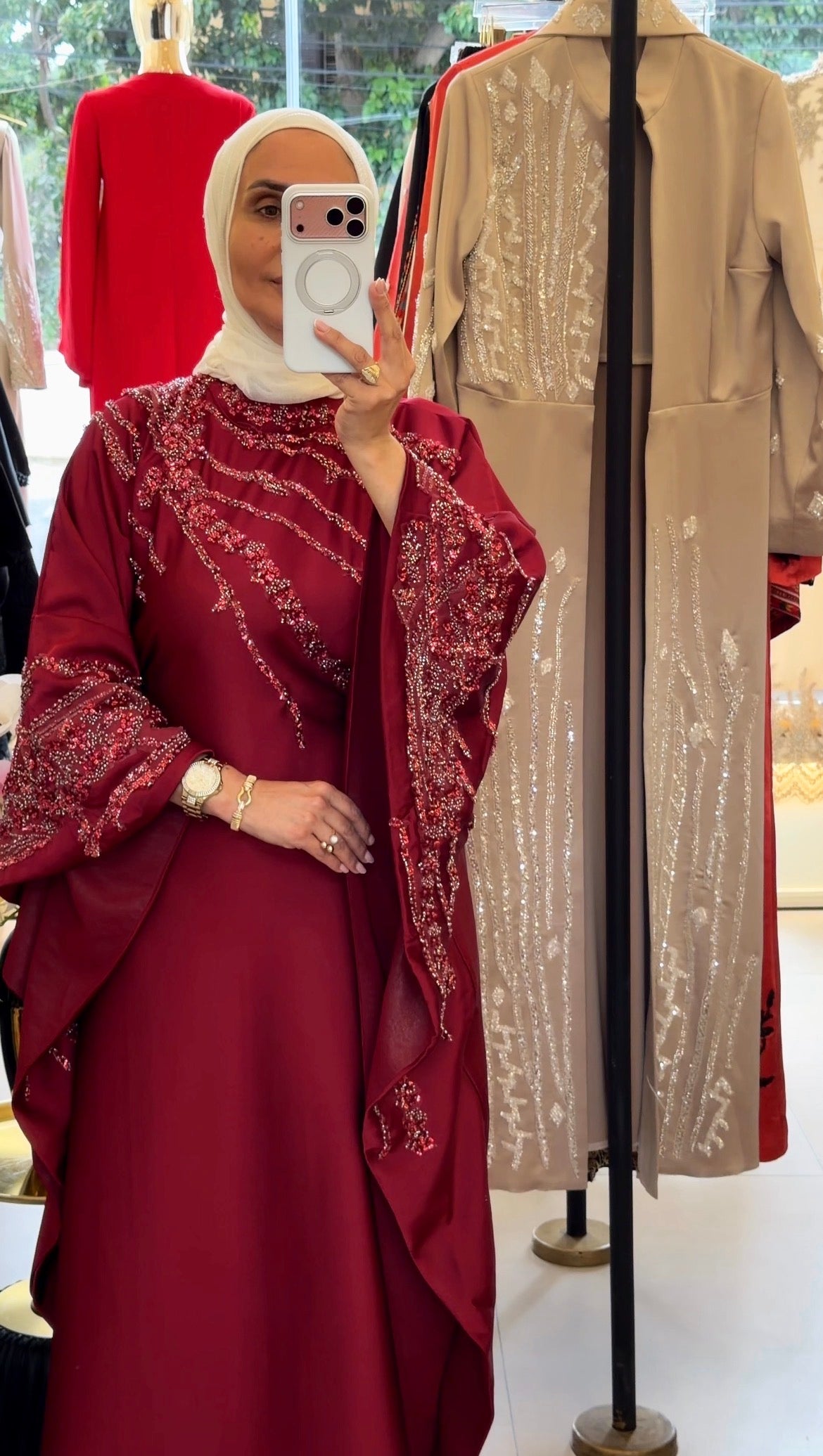 Stylish Embroidered Burgundi Abaya