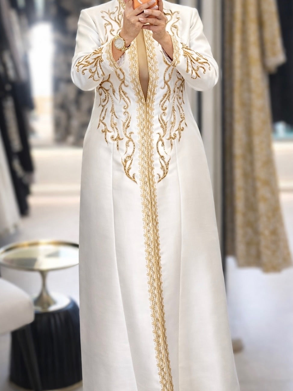 The Royal White & Gold Embroidered Caftan (2 Pcs Set)