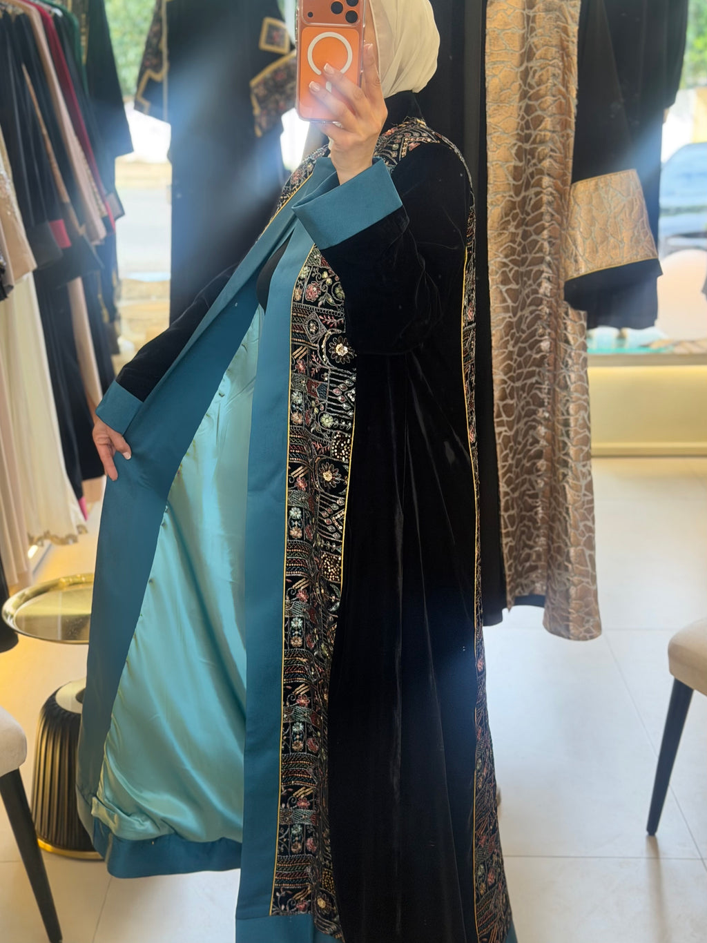 Embroidered Black Abaya (Blue Frame)