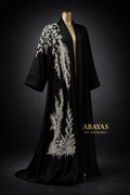 Black Silk Abaya With Fern Embroidery