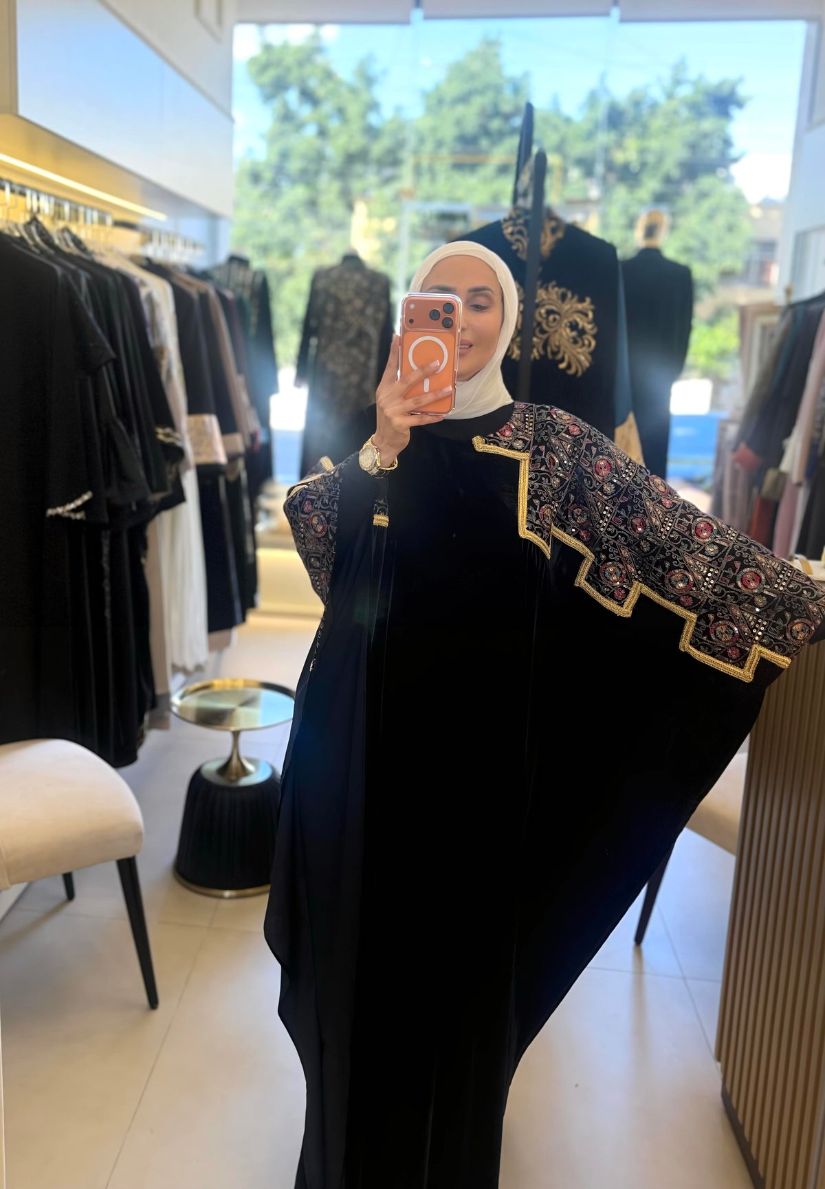 Black Velvet Embroidered Farasha