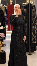 Black Denteille Dress With Embroidered Pearls