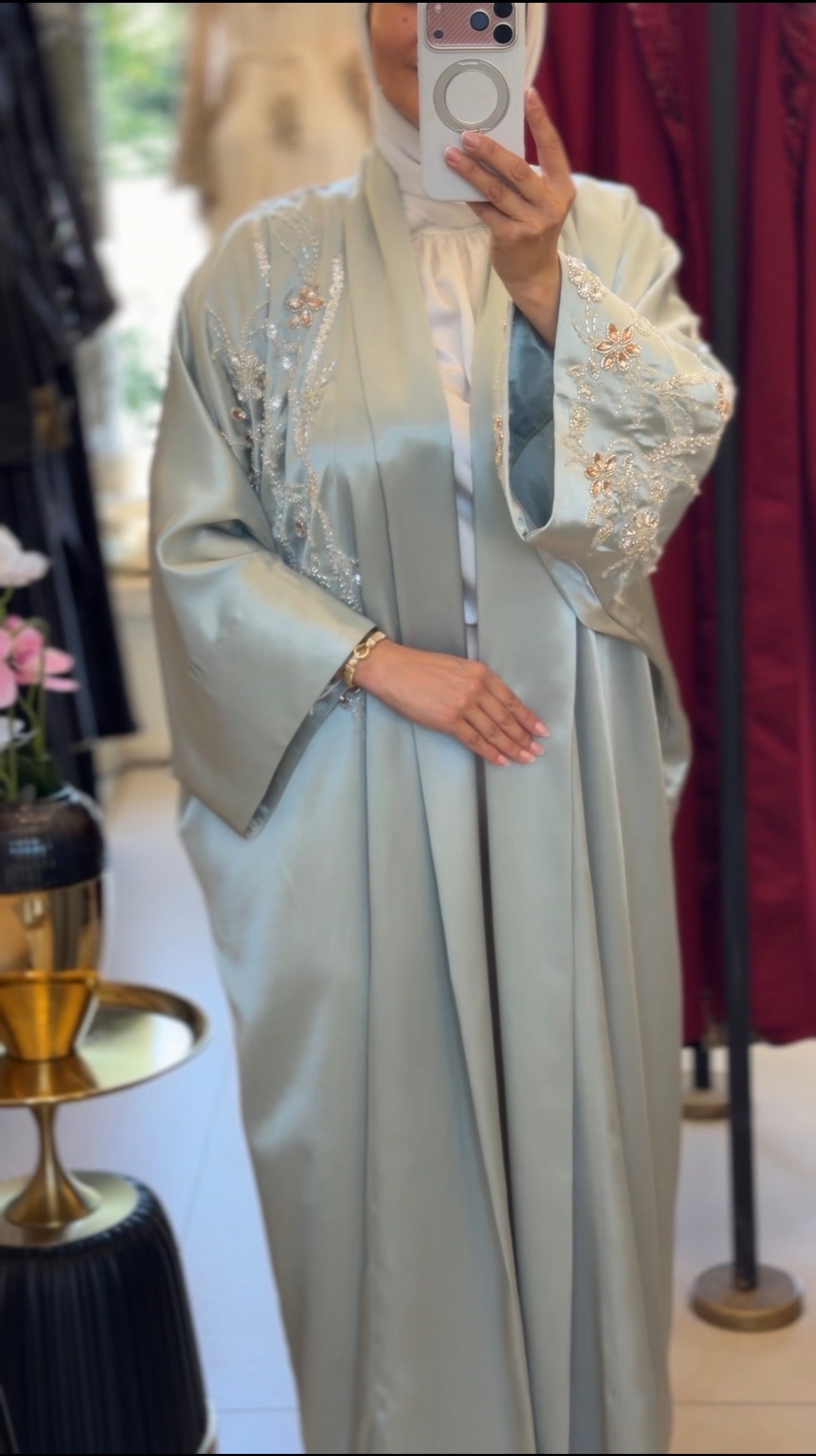 Pistachio Embroidered Abaya