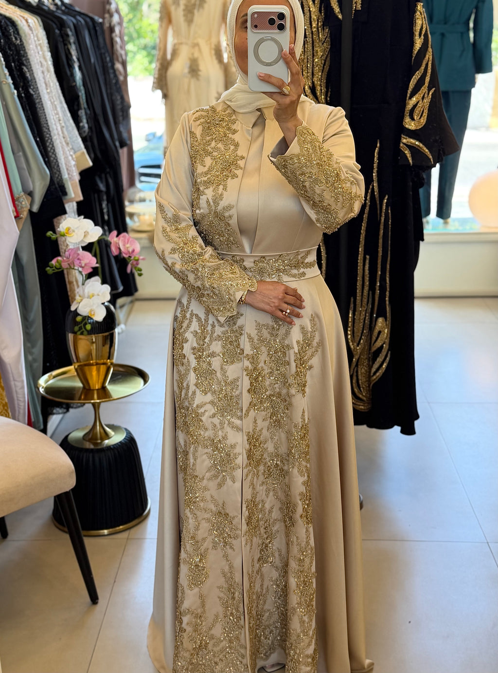 Caftan Embroidered With Denteille + Dress