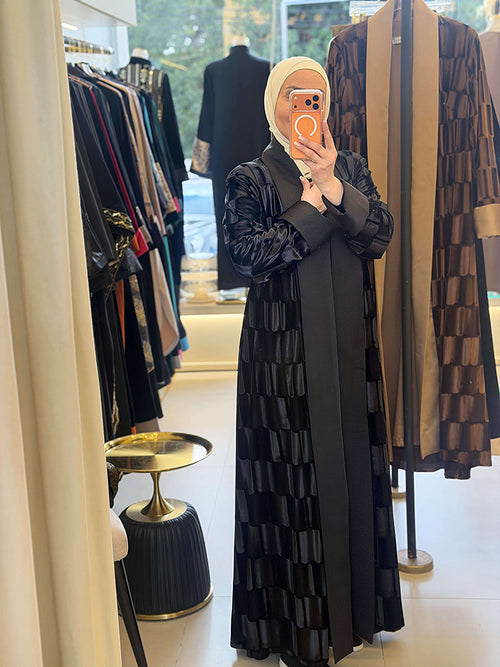 3D Black Velvet Abaya
