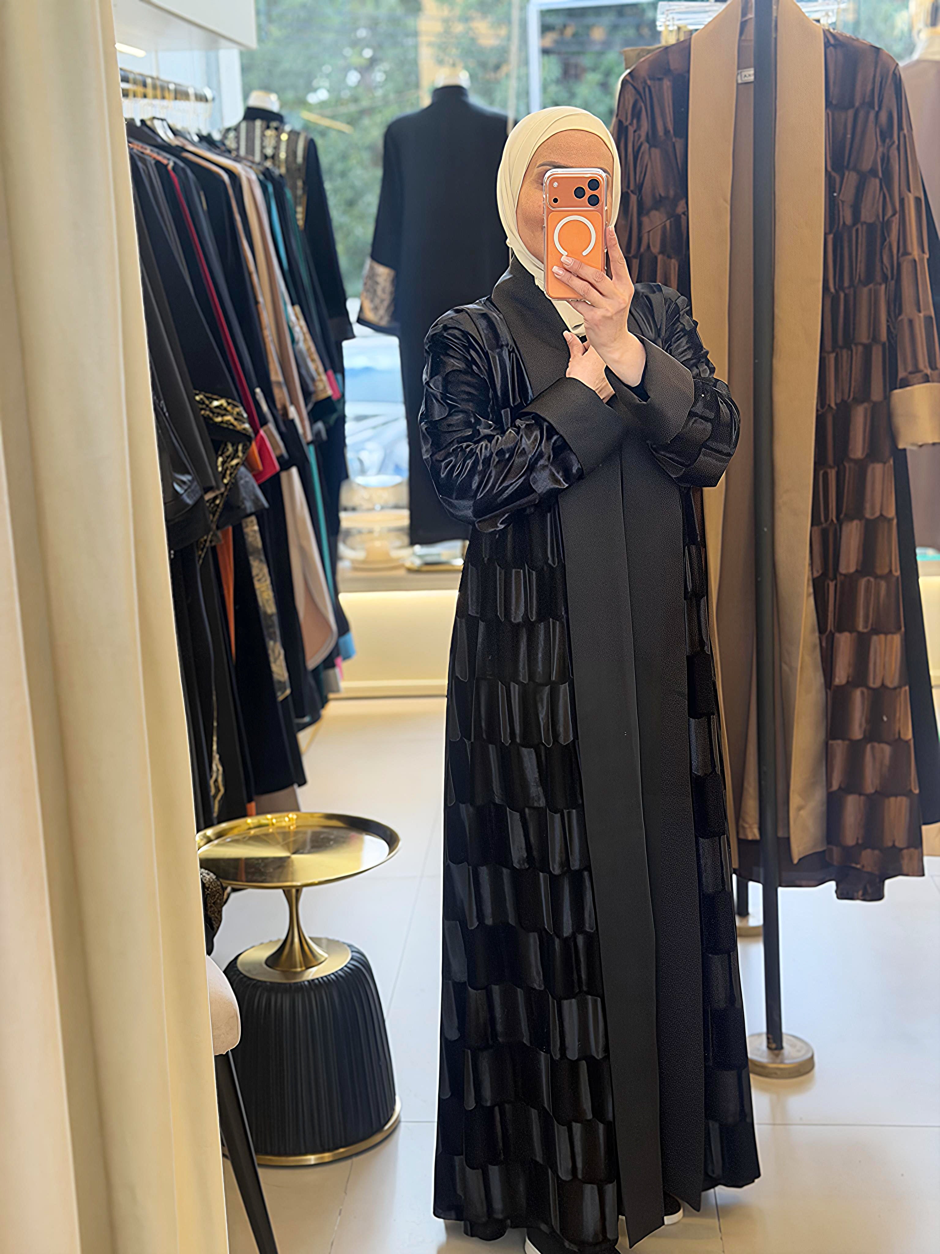 3D Black Velvet Abaya