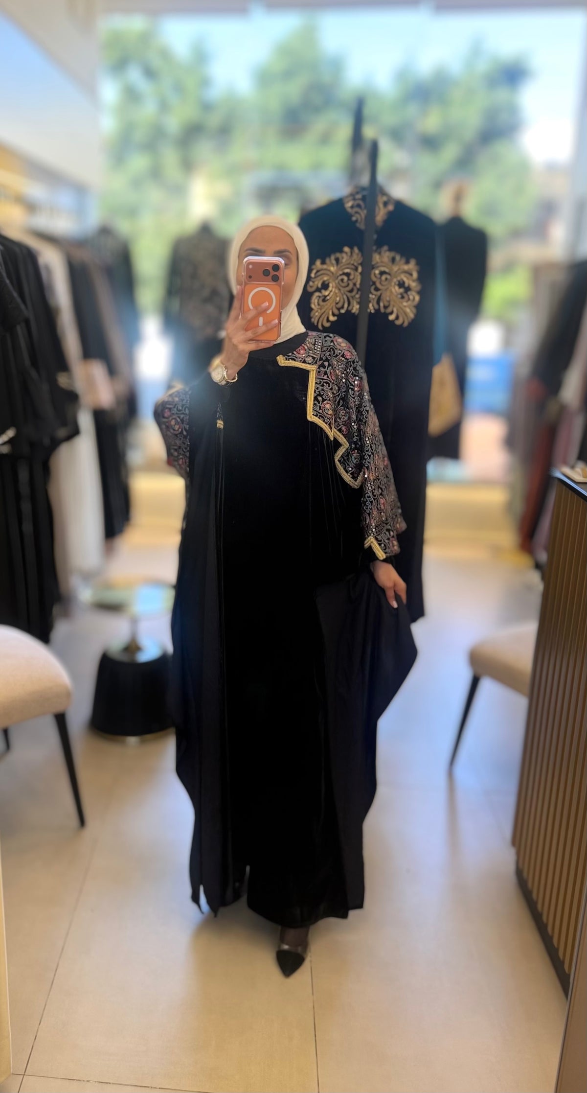 Black Velvet Embroidered Farasha
