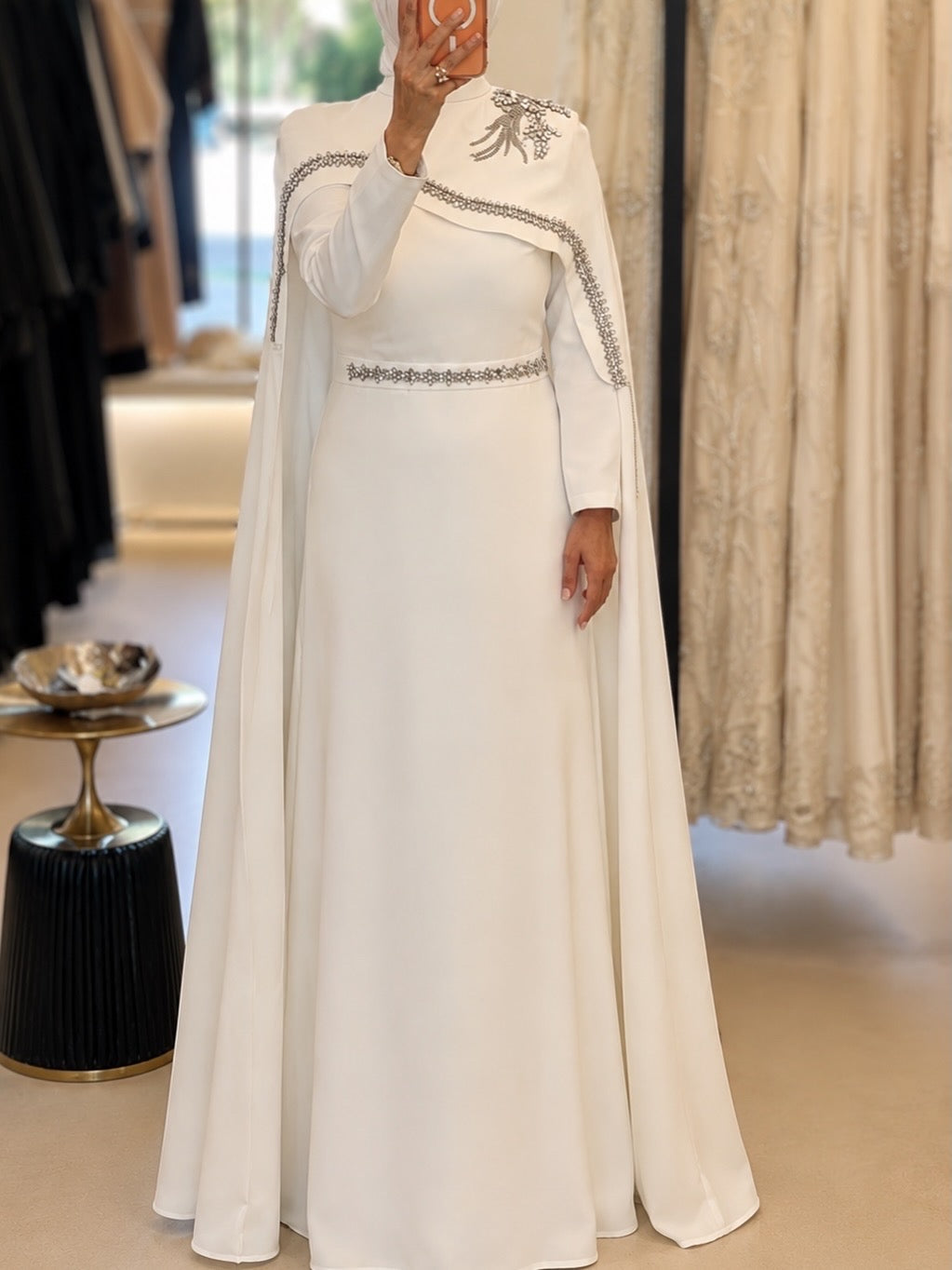 White Cape With Silver Crystals