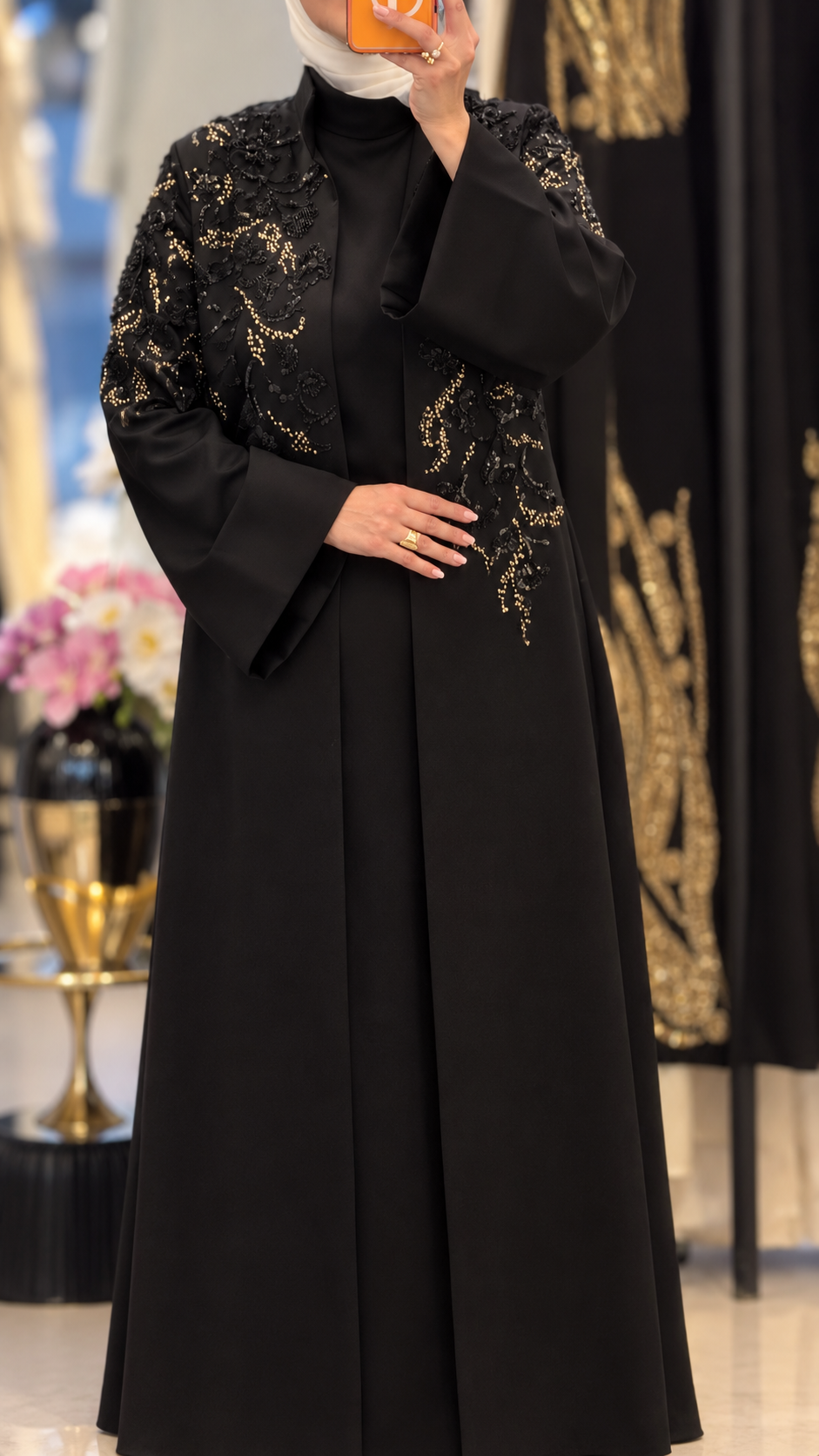 Embroidered Black Abaya Set