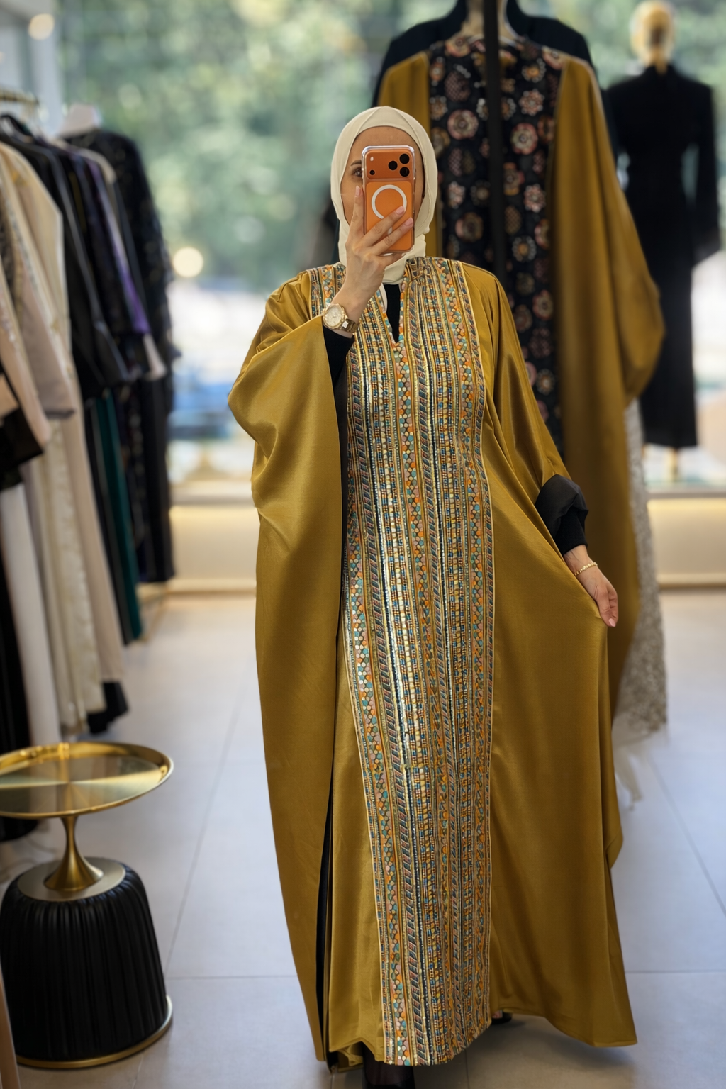 Golden Jalabiya With Eastern Embroidery