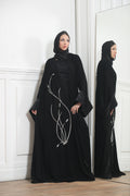 Black Abaya With Silver Stones Embroidery