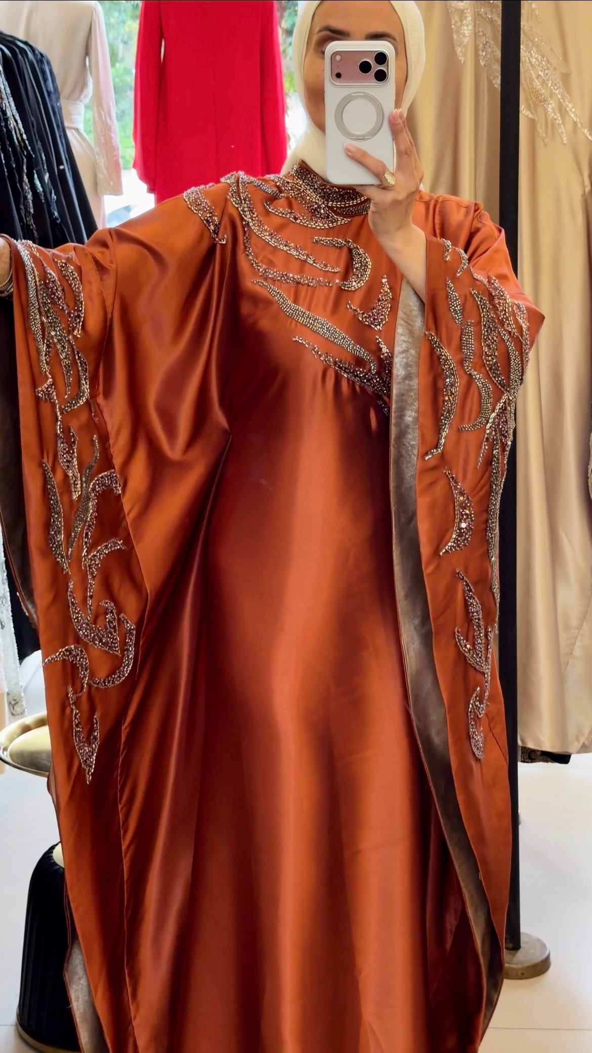 Stylish Embroidered Burnt Orange Abaya