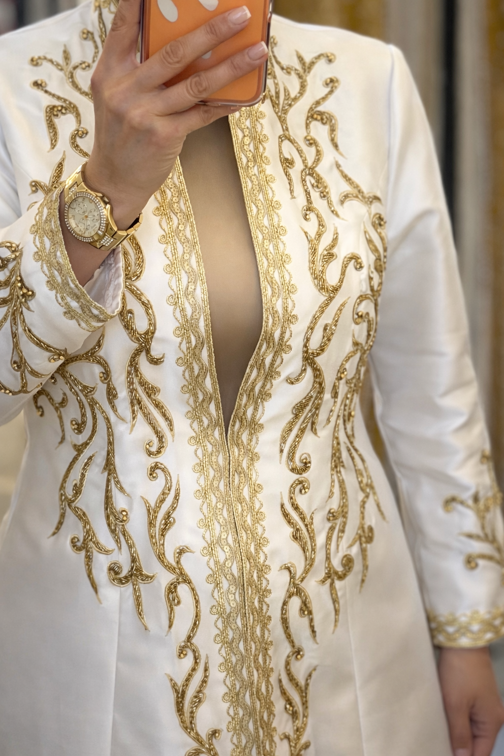 The Royal White & Gold Embroidered Caftan (2 Pcs Set)