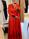 Peach Abaya With Black Embroidery