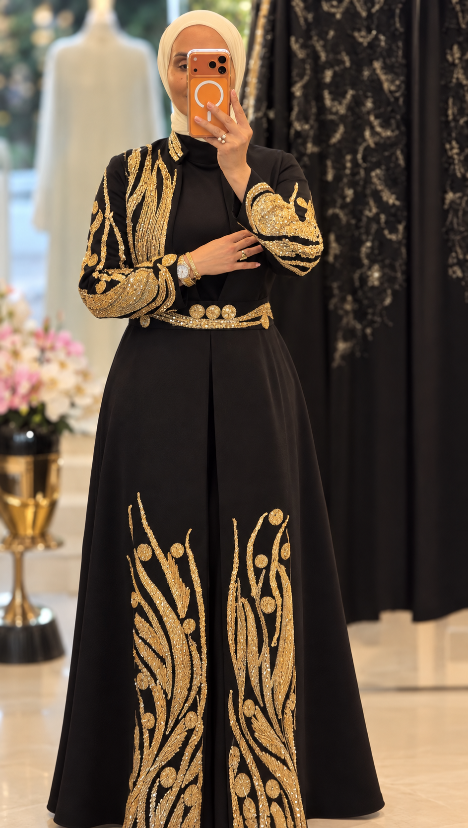 Golden Embroidered Black Caftan