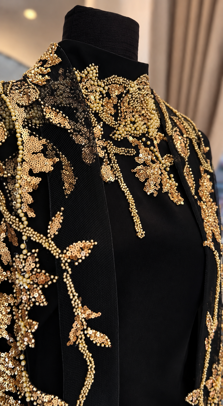 Hand Embroidered Black & Gold Abaya Set
