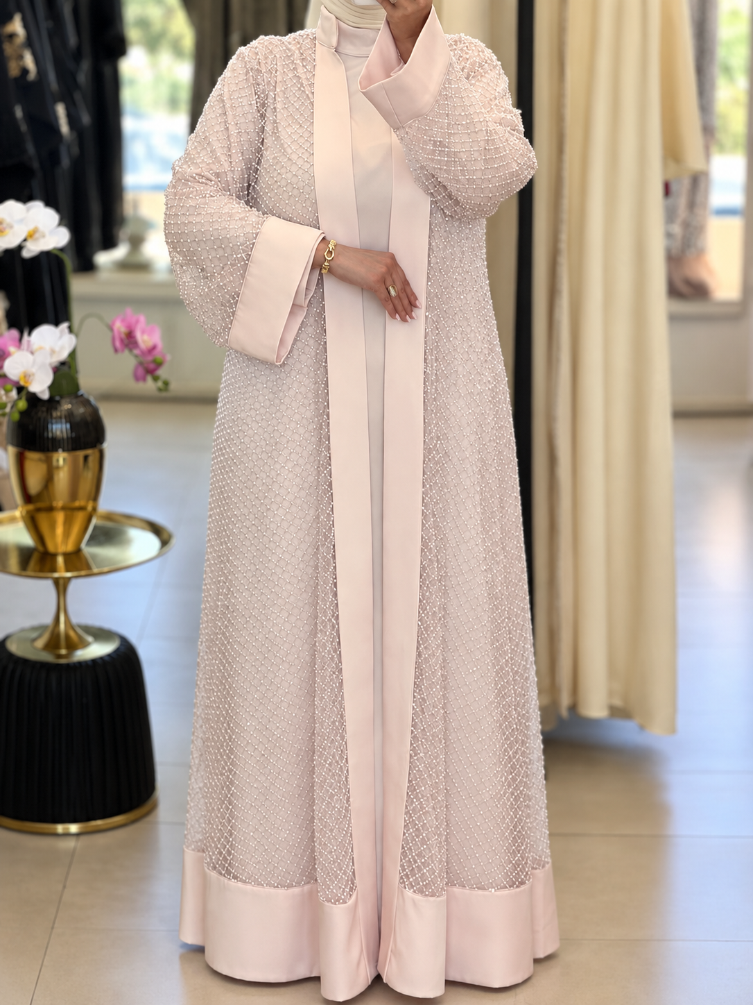 Peach Pearl Abaya + Dress