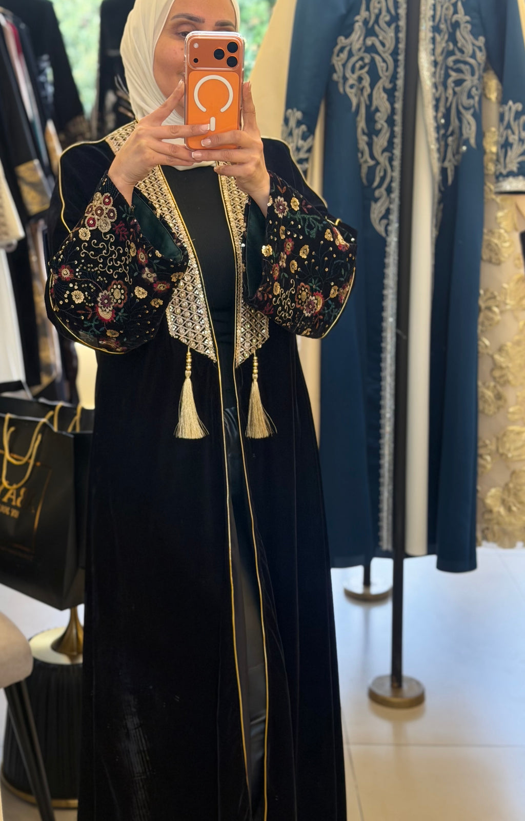 Velvet Bisht with Artisanal Embroidery