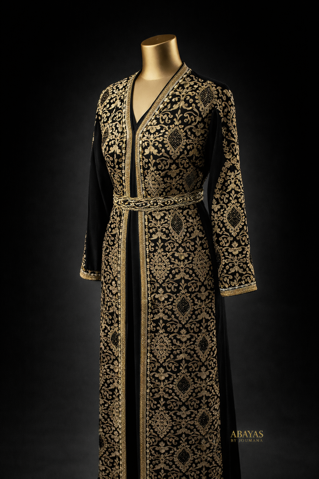 Black Velvet Caftan Set With Eastern Embroidery