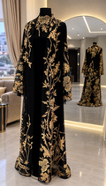 Hand Embroidered Black & Gold Abaya Set