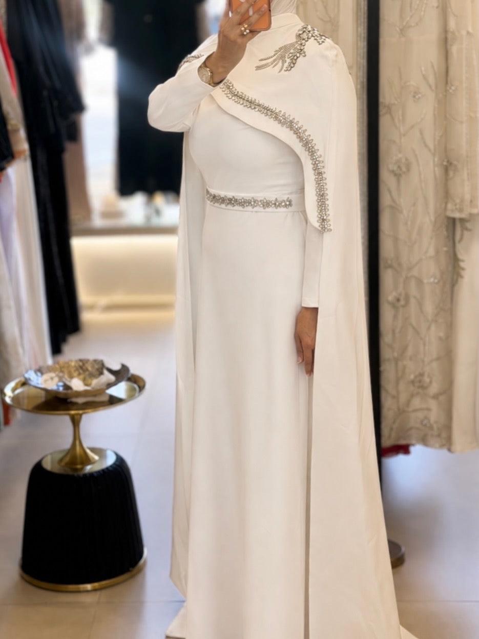 White Cape With Silver Crystals