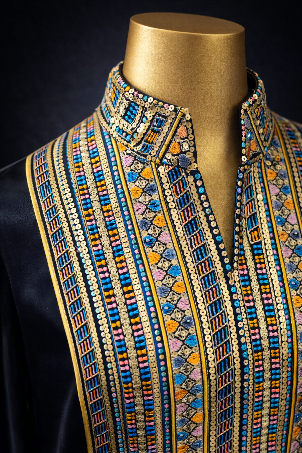 Black Jalabiya With Stylish Sleeves and Eastern Embroidery