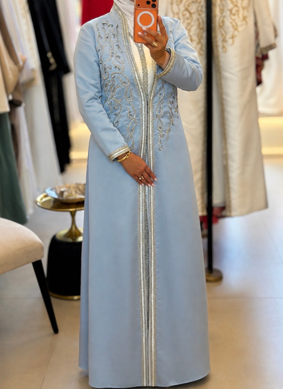 Royal Sky Blue Caftan * Dress (Embroidered With Silver Crystals)