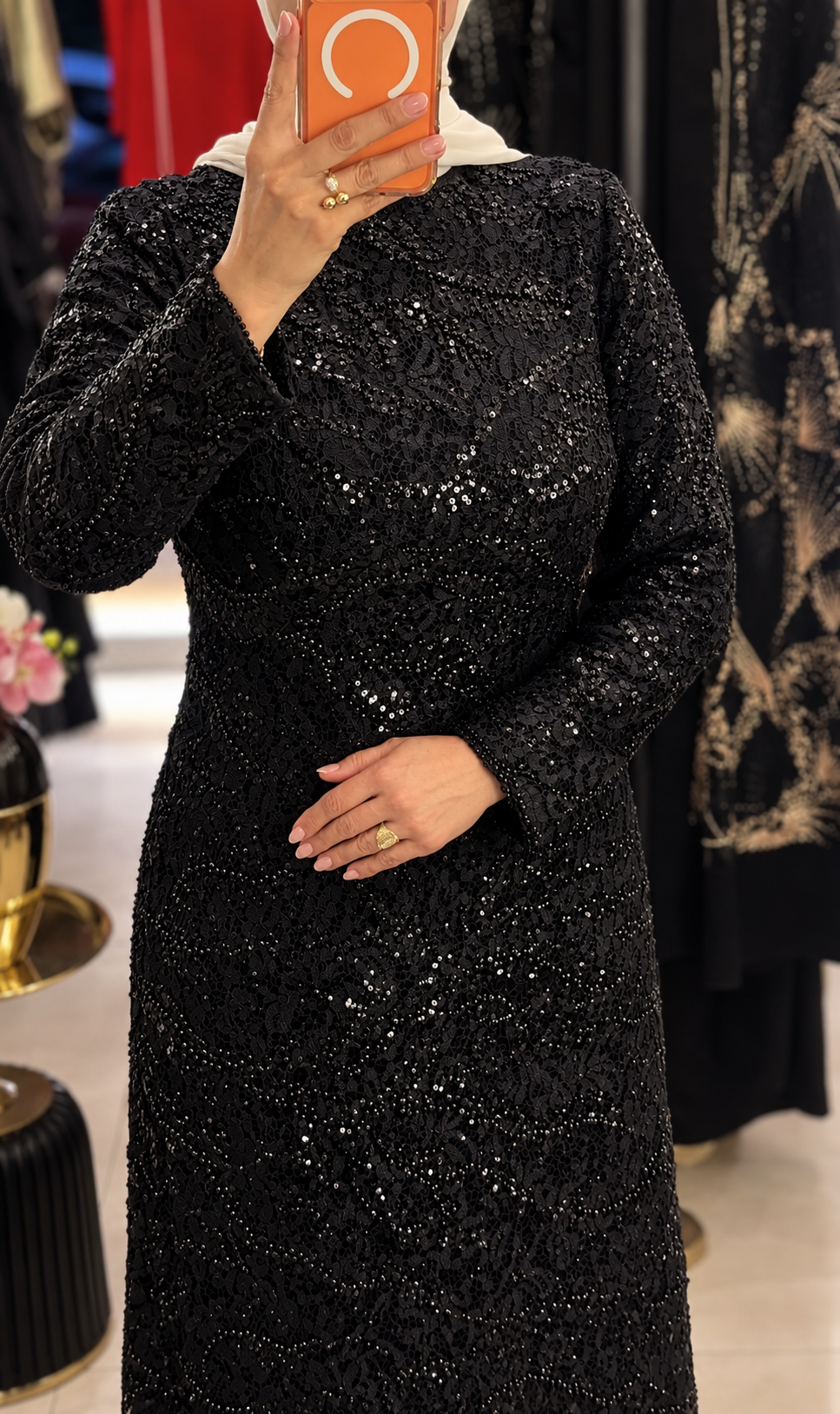 Black Denteille Dress With Embroidered Pearls