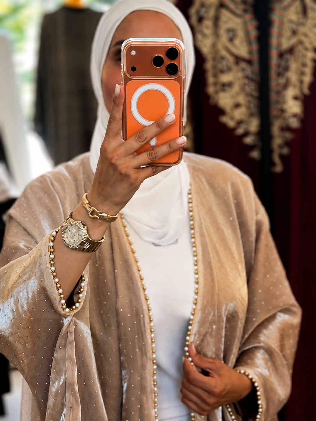 Golden Pearl Organza Abaya