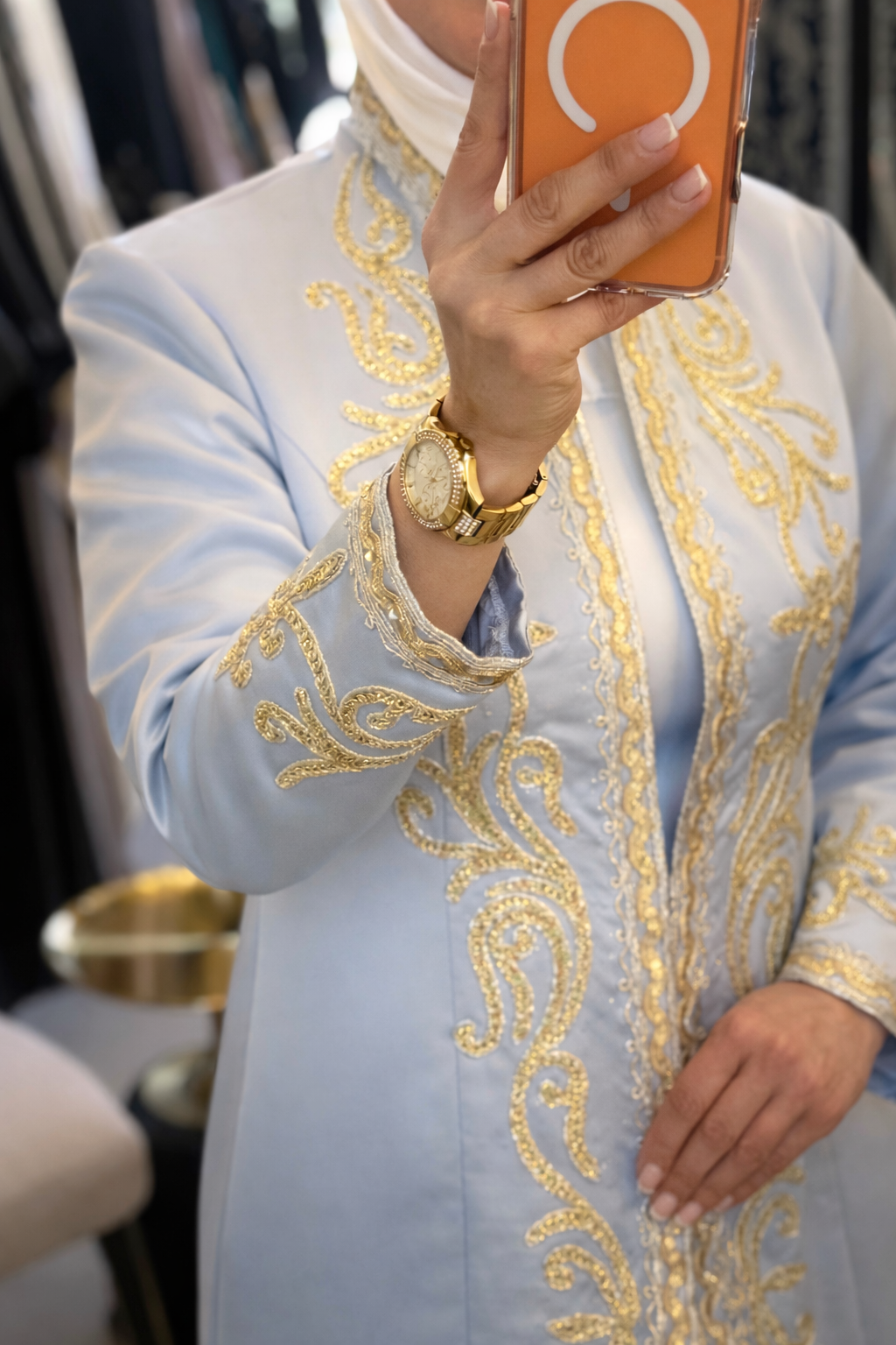 Embroidered Sky Blue Caftan (2-Pcs Set)