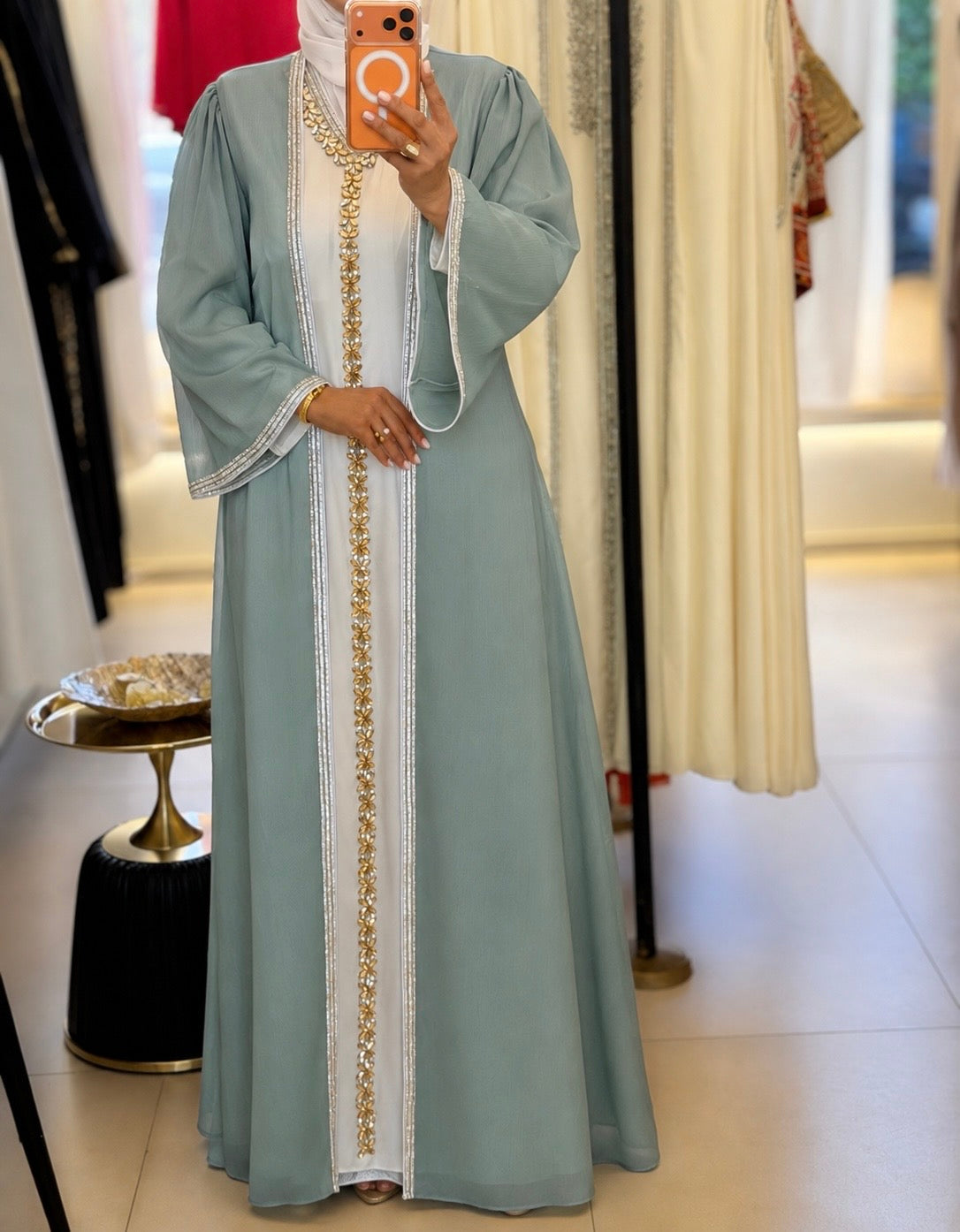 Crystal Abaya Set With Dress