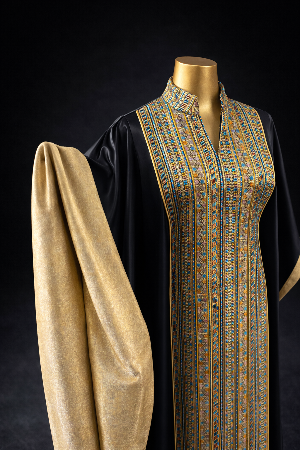Black Jalabiya With Stylish Sleeves and Eastern Embroidery