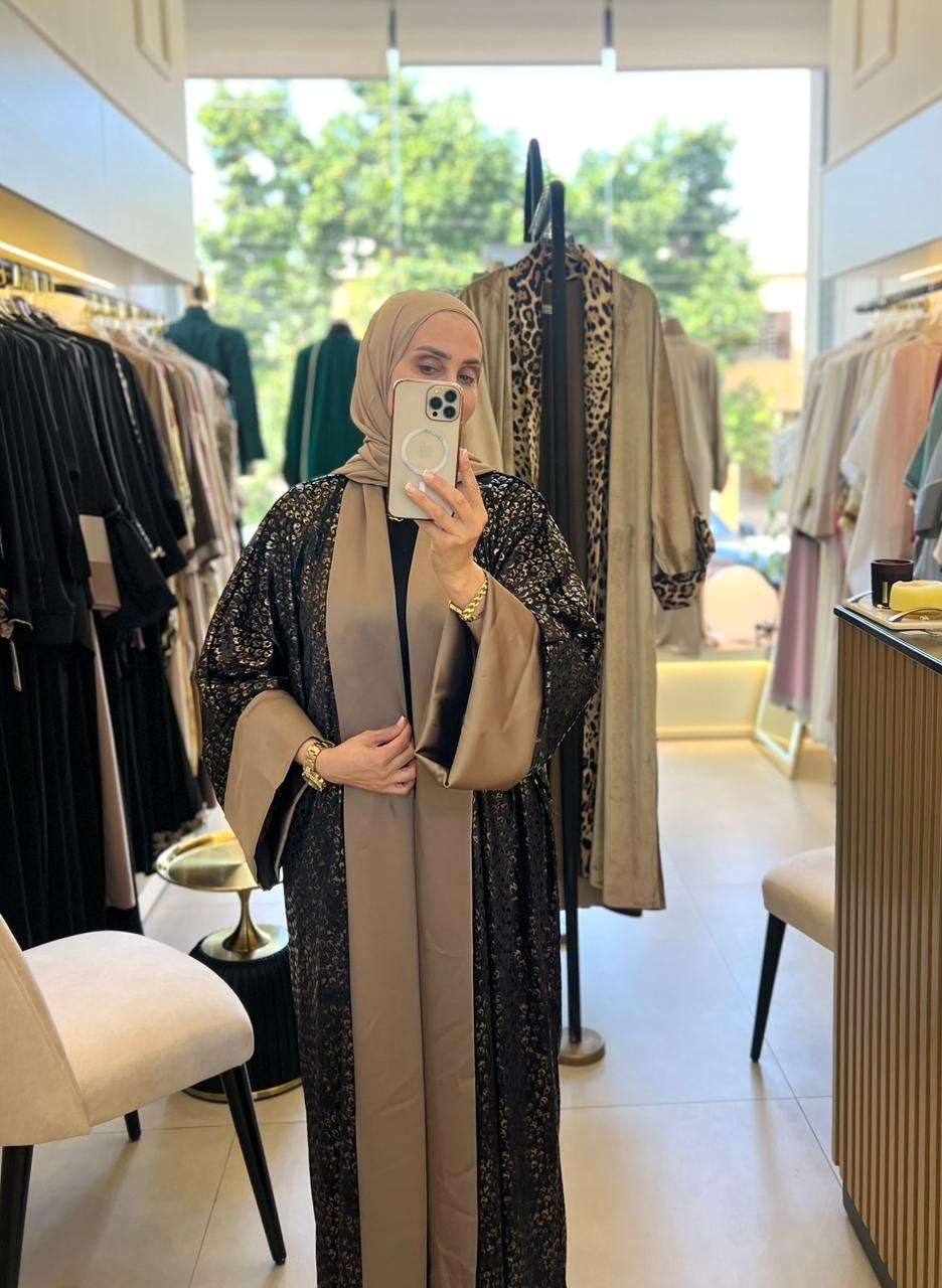 Black Leather Abaya (Tiger Pattern)