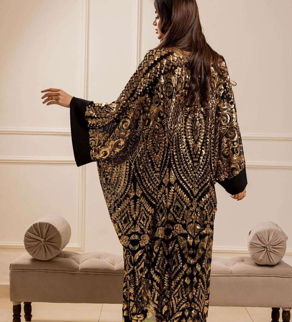 Black Golden Chiffon Abaya