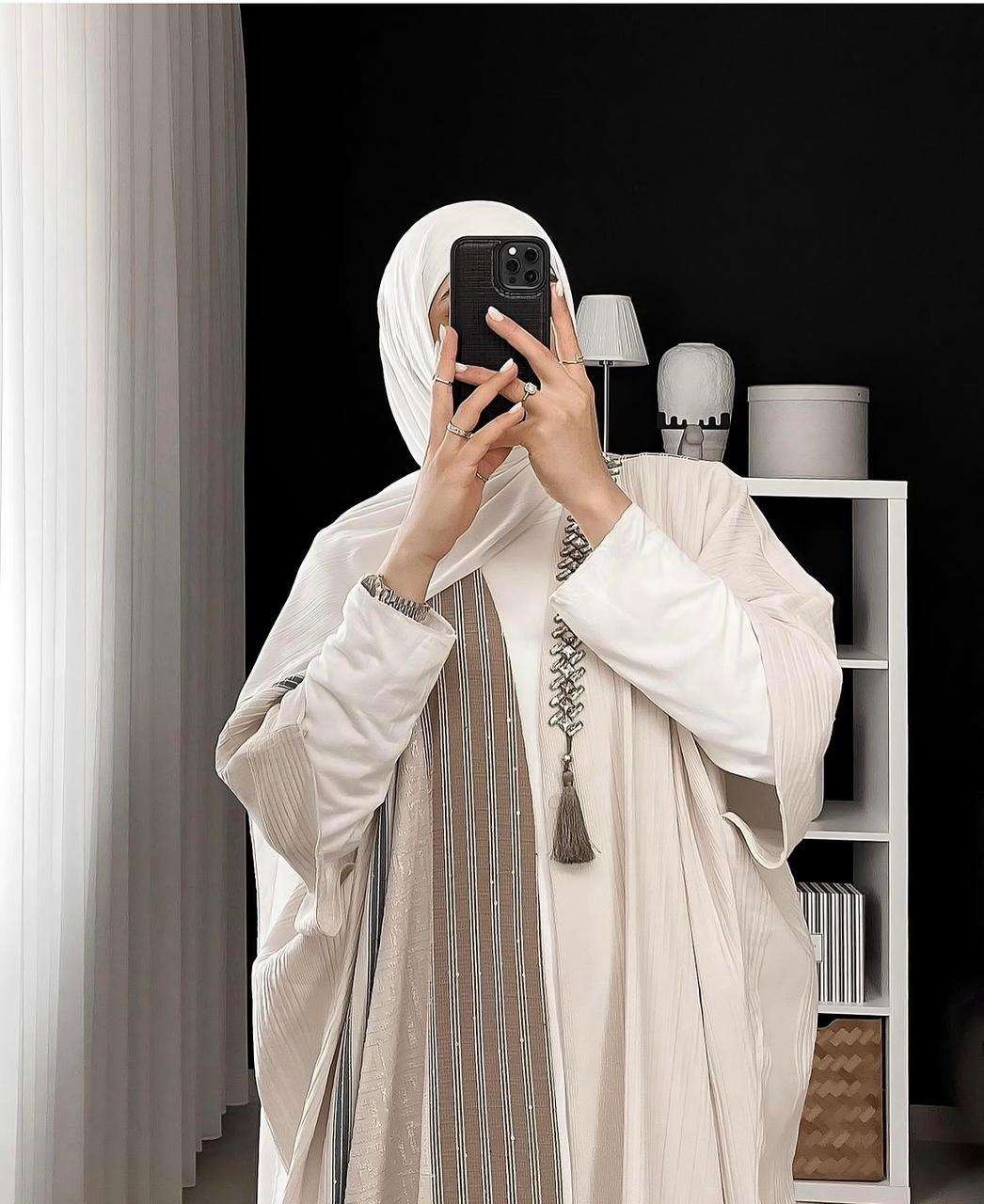 Beige Abaya With Crystal Chain