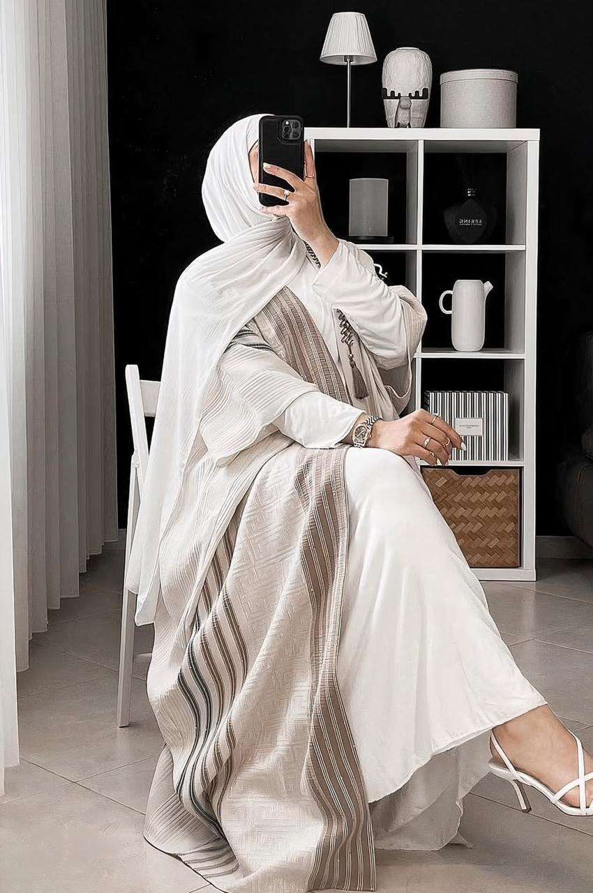 Beige Abaya With Crystal Chain