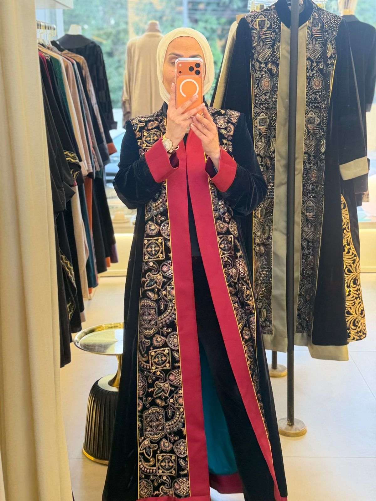 Embroidered Black Abaya (Red Frame)