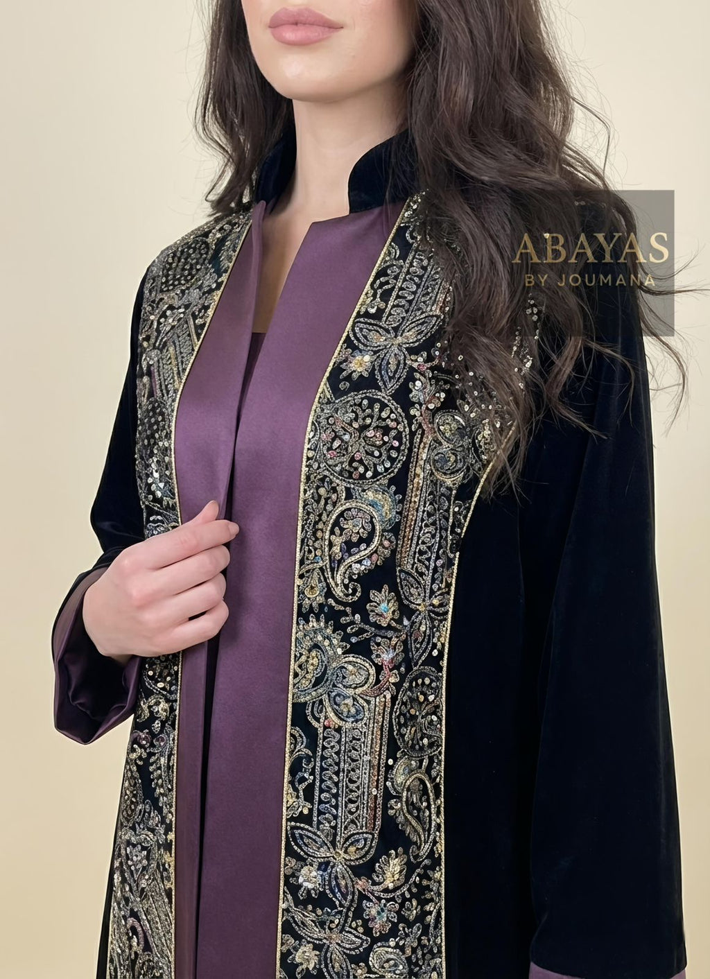 Embroidered Black Abaya (Purple Frame)