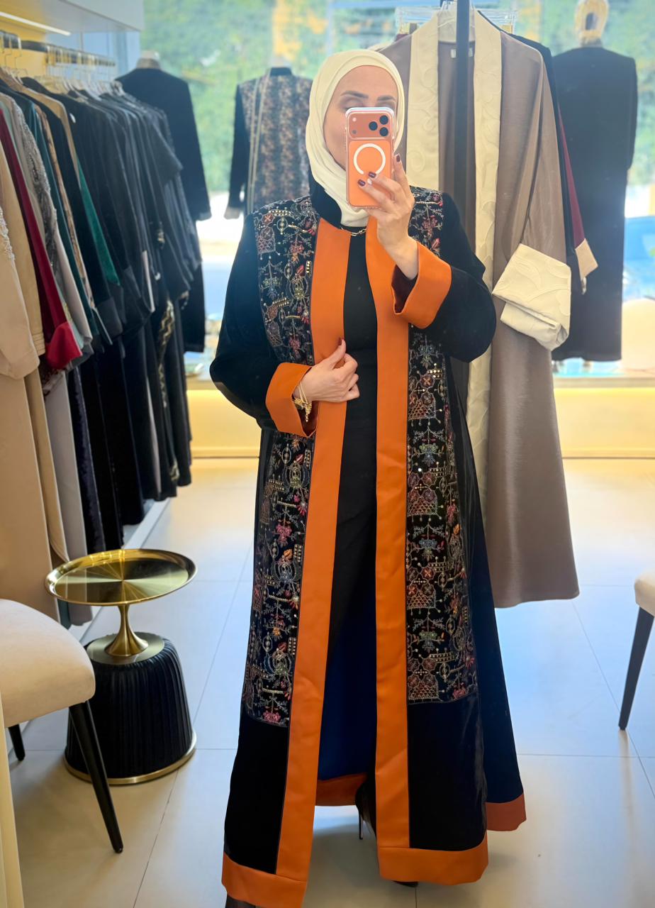 Black Embroidered Abaya (Orange Frame)