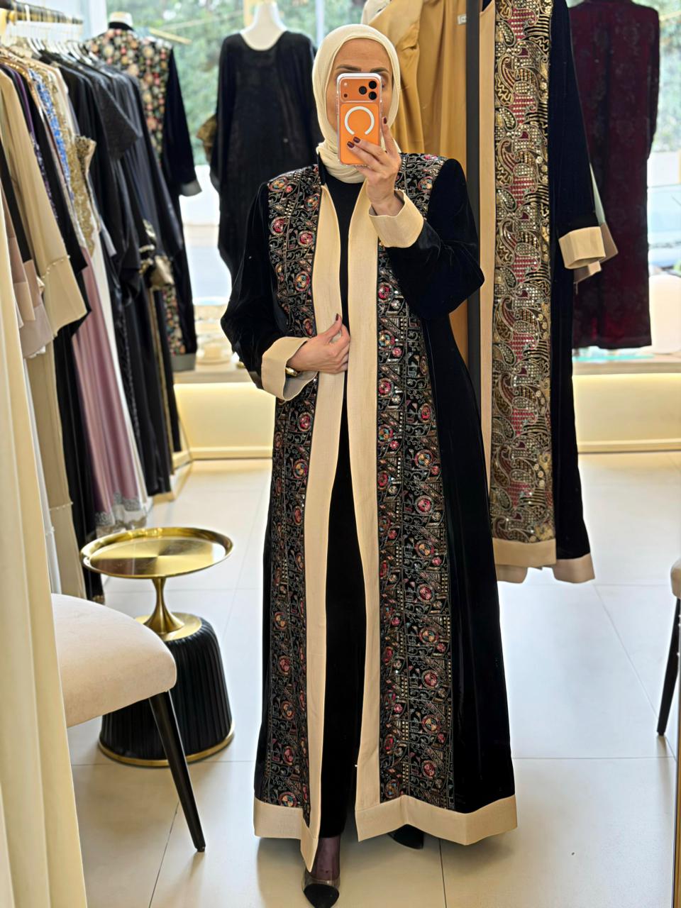 Embroidered Black Abaya (Beije Frame) + Blue Touch