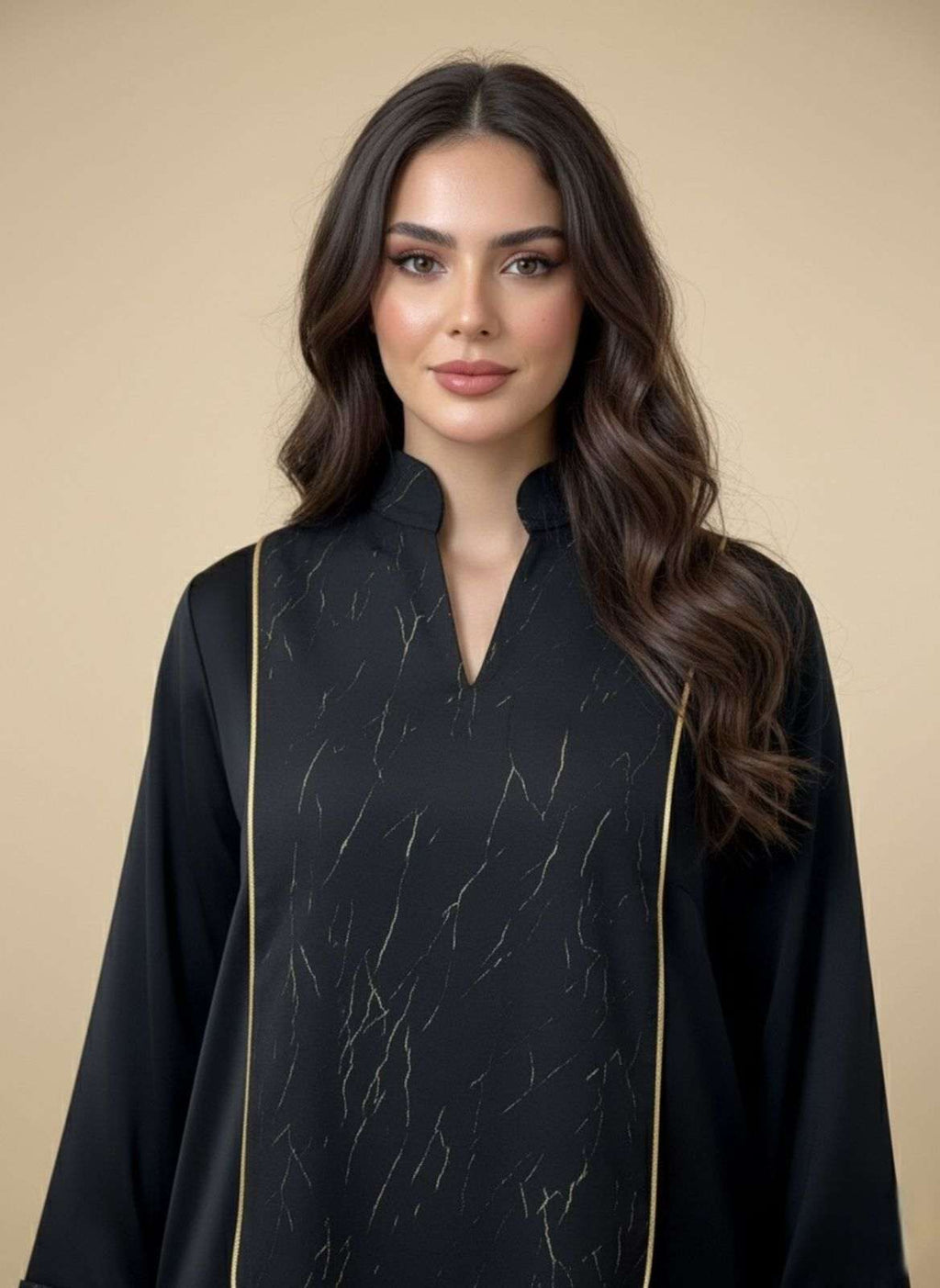 Black Jalabiya With Golden Jaqard - Rectangular