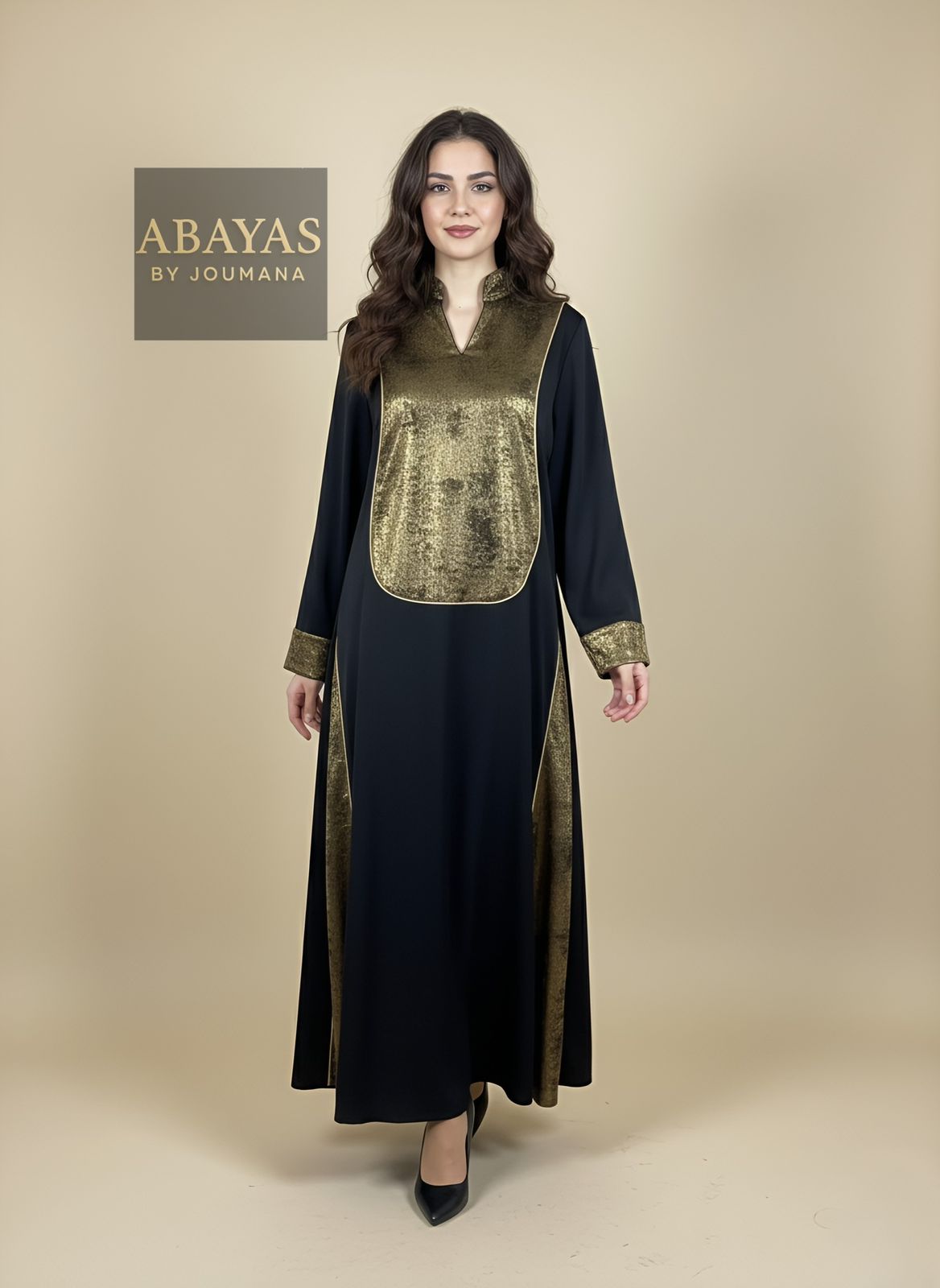 Black Jalabiya With Golden Lame