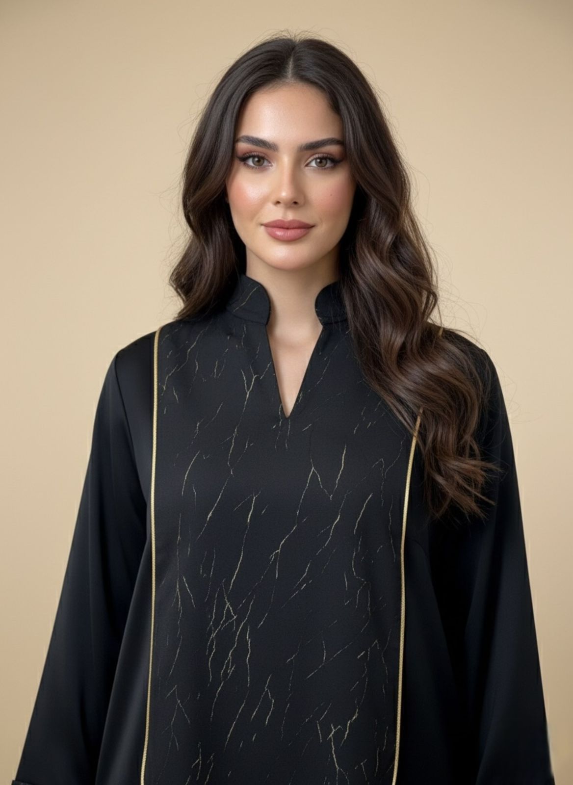 Black Jalabiya With Golden Jaqard - Rectangular