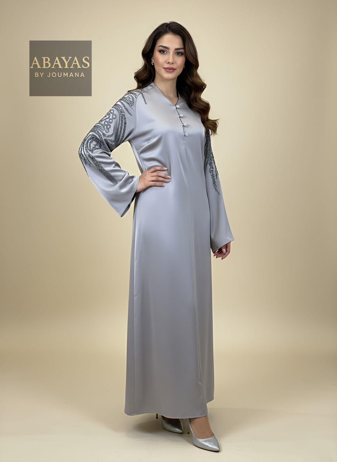 Gray Jalabiya With Premium Embroidery