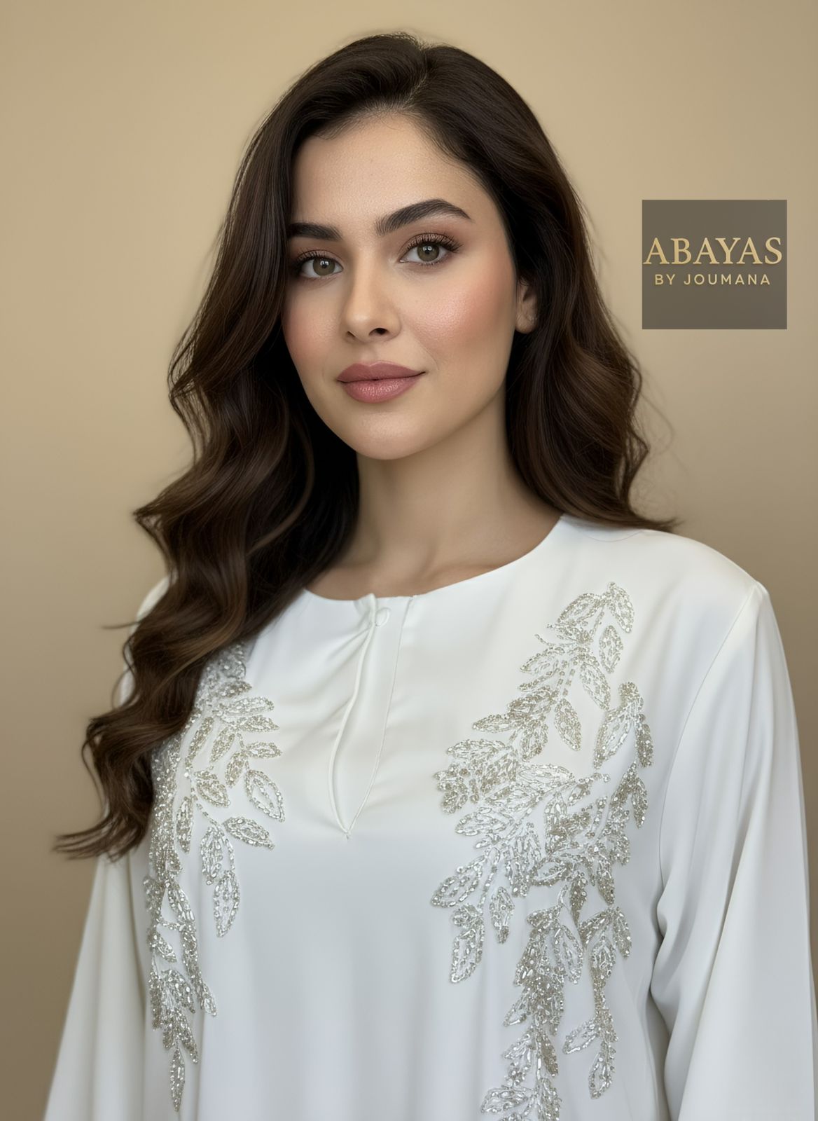 White Jalabiya With Crystal Embroidery