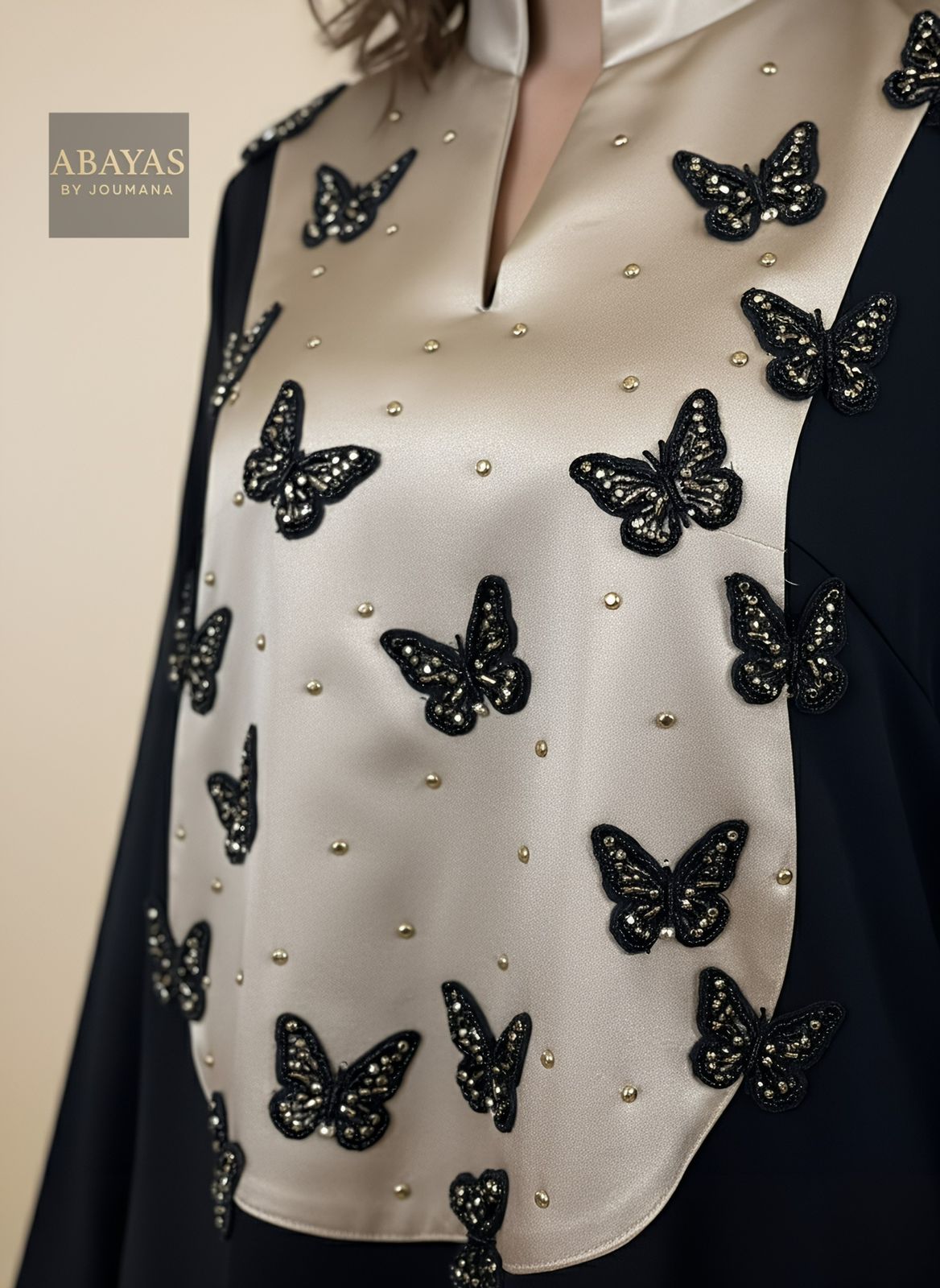 Black Golden Jalabiya With Embroidered Butterflies