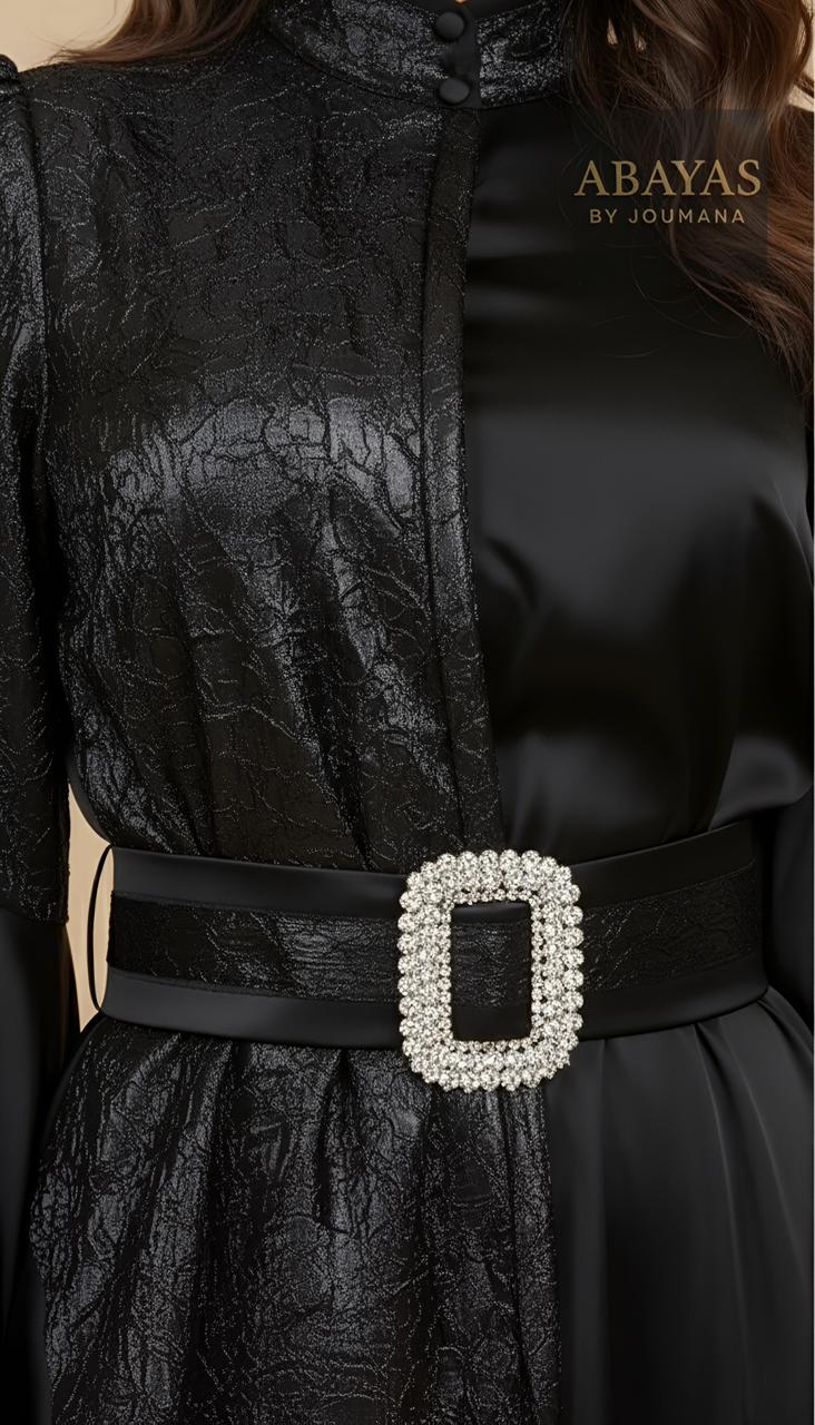 Black Jalabiya With Crystal Belt