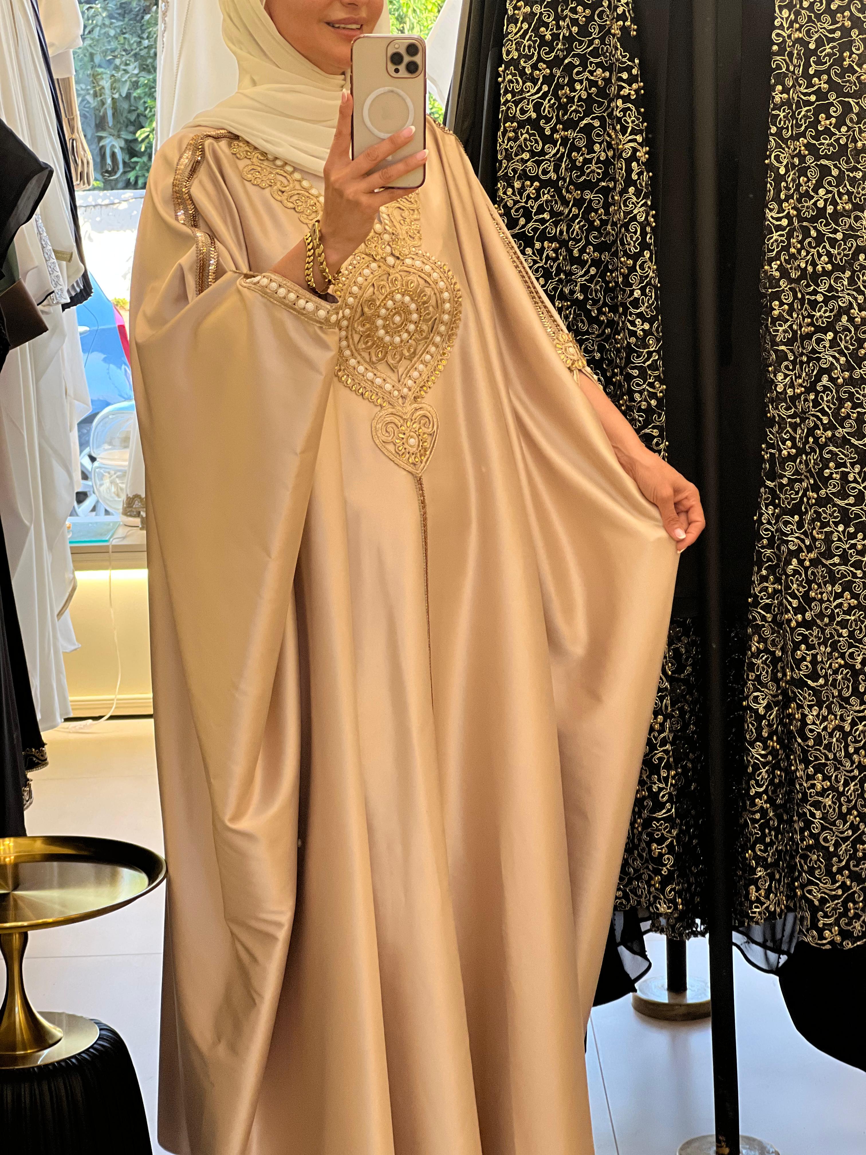 Golden Jalabiya With Morrocan Embroidery